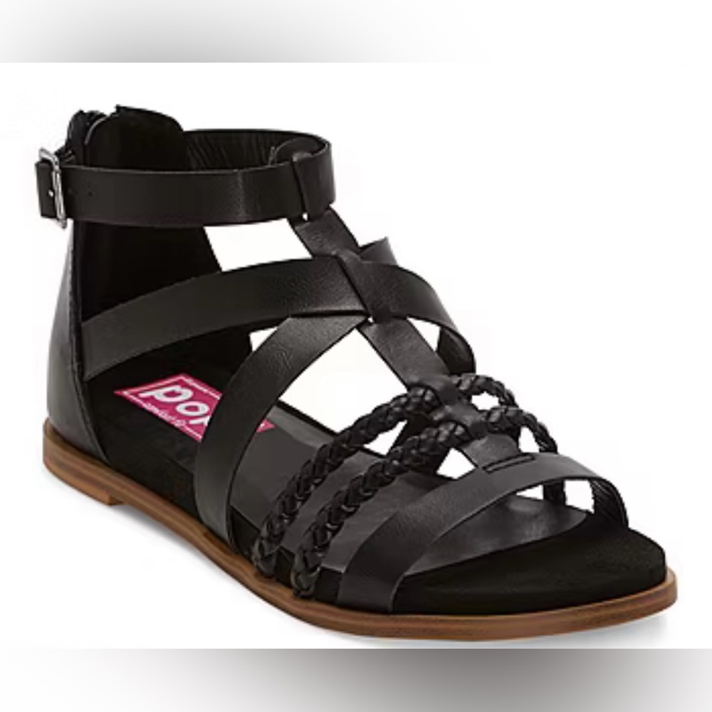 Pop Women’s Comfort Fit Black Gladiator Sandals Braided Straps Zip Back‎ New 11